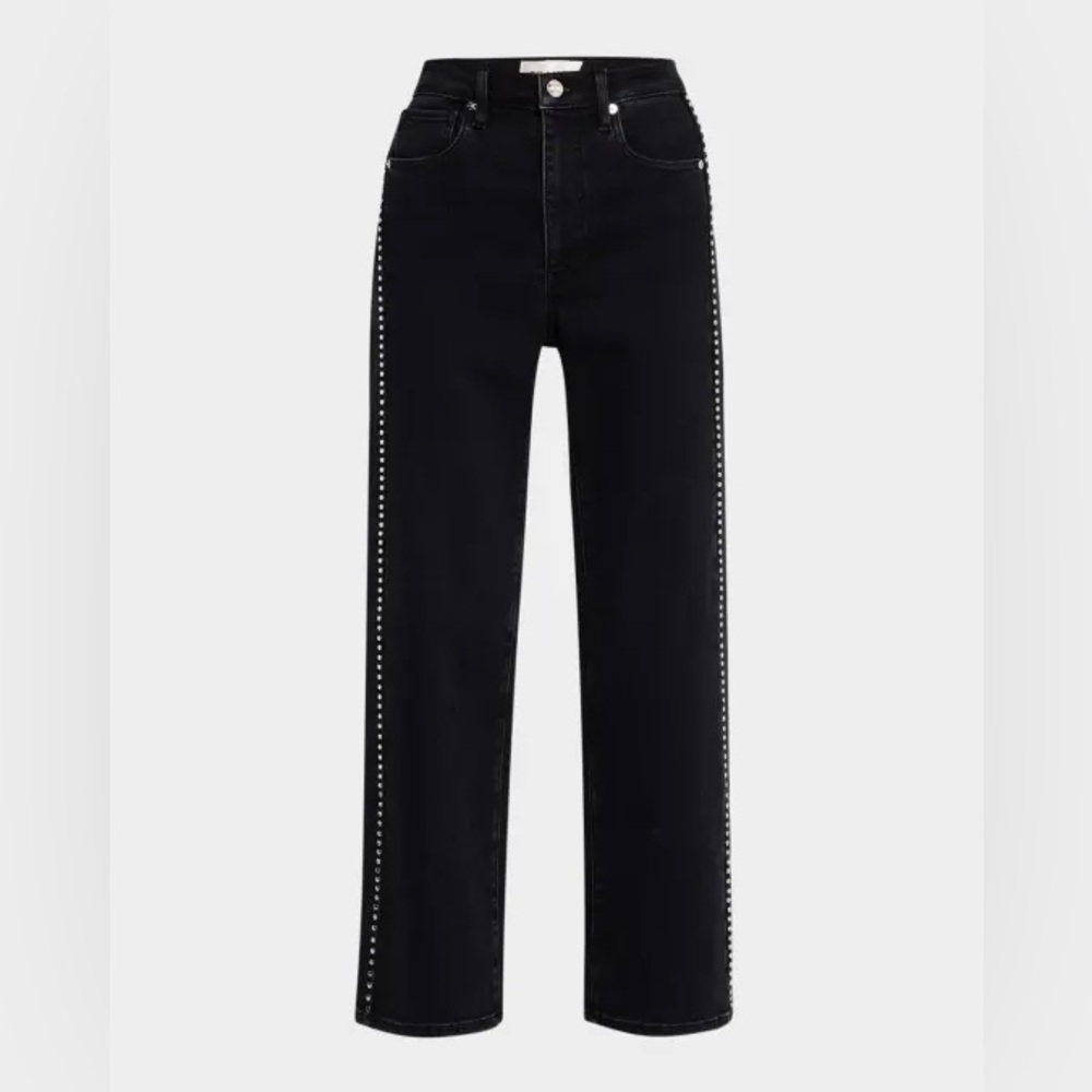 Frame Denim Black Sleek Straight Jeans Studded